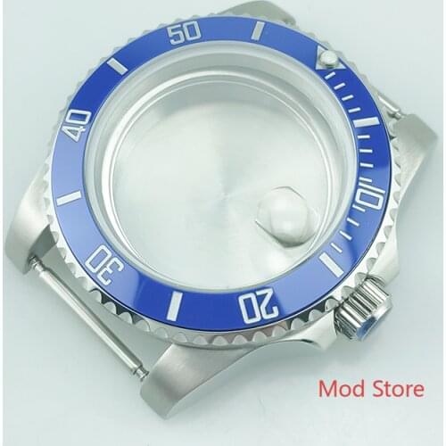 HQ 10ATM 40mm Watch Case Blue/Silver Ceramic Bezel Set For eta2836 Miyota8215 Movement Sapphire Crystal