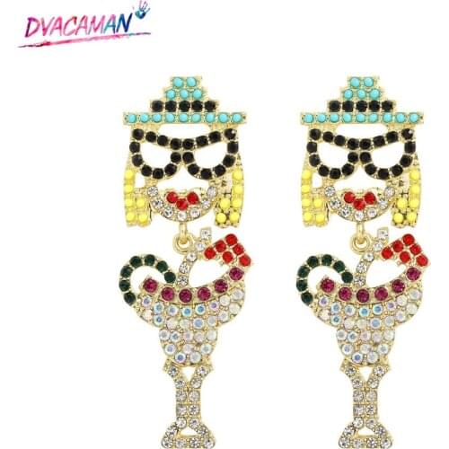 Dvacaman Personality Rhinestone BOY GIRL Shaped Long Dangle Drop Earrings Women Fashion Crystal Irregular Earrings Jewelry Party