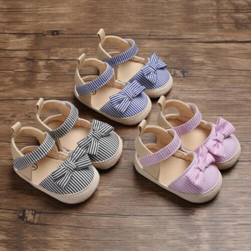Baby Girl Breathable Stripe Pattern Anti-Slip Shoes with Bowknot Casual Sneakers Toddler Soft Soled sandals