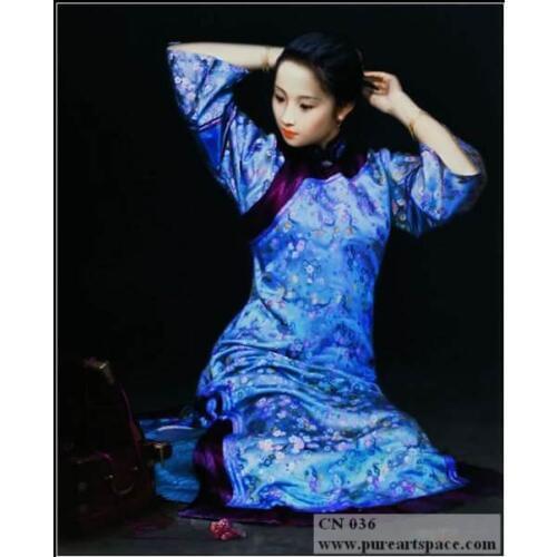 Elegant Qings woman - Hand Painted Traditional Women in Qing Dynasty Chinese Oil Painting For Wall