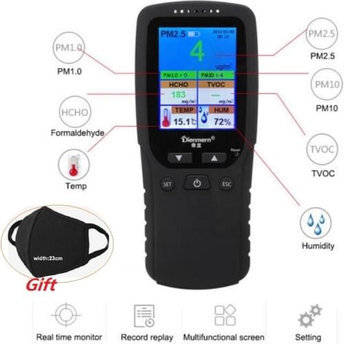 Gas Monitor LED Gas Detector Analyzer Temperature Humidity Meter Formaldehyde HCHO PM1.0 PM2.5 Gas Concentration Tester