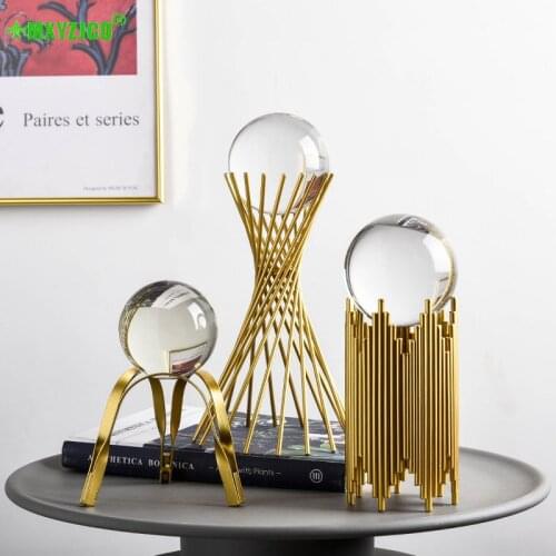 Hot Modern Metal On Deer Mineral Crystal Ball Handicraft Home Decoration Ornaments Living Room Entrance TV Cabinet Iron Art