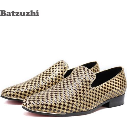 Italian Style Handsome Men Shoes Erkek Ayakkabi Leather Loafers Men Mocassin Homme Gold, Silver Leather Shoes Men Sepatu Pria,46