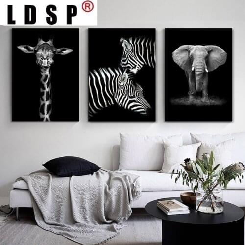 LDSP Modern Nature Wildlife Africa Wild Animals Black White Canvas Painting Poster Print Wall Art Picture Living Room Home Decor