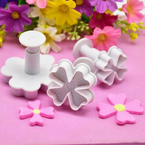 LIXYMO 3PCS 4 Petals Flower Fondant Plunger Molds Cutters Embosser Sugar Craft Moulds Fondant Cake Dessert Decorating DIY Tools