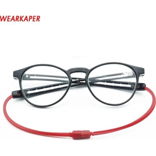 WEARKAPER Hanging Neck Magnet Reading Glasses Folding Presbyopic Men Women Soft Silicone Magnetic Vintage Eyeglasses 1.0 1.5 2