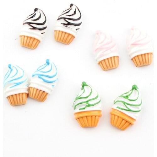 Cute Jewelry Resin Cabochons Flatback 15*25mm Kawaii Plastic Food Ice Cream Cup Cake Shape Clay Beads Pendant Hair Jewelry DIY