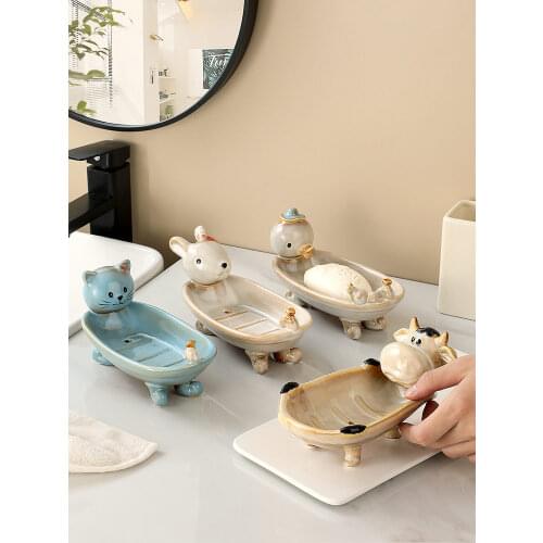 Cute Cartoom Animal Soap Dish Ceramic Soap Holder Bathroom Accessories Storage Tray Soap Container мыльница