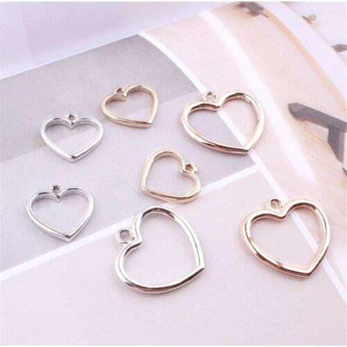 Trendy 50PCs Simplify Love Heart Hollow Out Alloy Pendant Charms Silver Gold Tone Plated Metal Bracelet Necklace Earring Charm