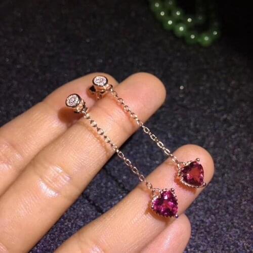 Fashion natural red garnet drop earrings Natural gemstone earrings Elegance heart ear line 925 silver female girl gift jewelry