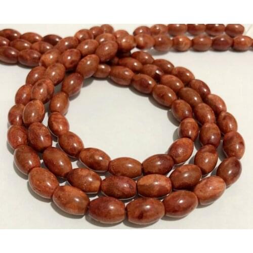 Fashion 1string Besds Red sponge coral 8x12mm Rice Coral Jewelry Loose Beads 15.5"