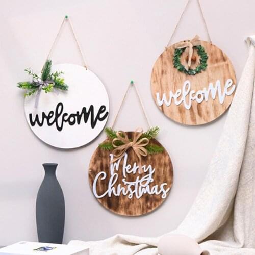 Wall Hanging Ornament Eco-friendly English Pattern Round Shape Wooden Fake Plant Pendant for Home