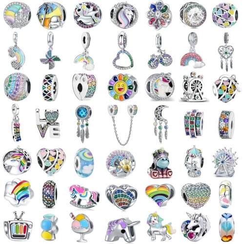 New Fashion Charm Color Diamond Bicycle Ferris Wheel Windmill Beads Suitable for Original Pandora Ladies Bracelet Jewelry Gift