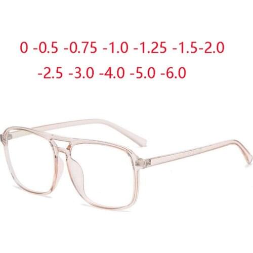 TR90 Double Beam Big Frame Anti Blue Rays Myopia Lens Prescription Eyeglasses Oversized Myopes Lunettes 0 -0.5 -0.75 To -6.0