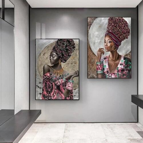 African Woman Wearing Gold Jewelry Canvas Painting Modern Fashion Figure Posters and Prints Wall Art Picture for Home Decoration