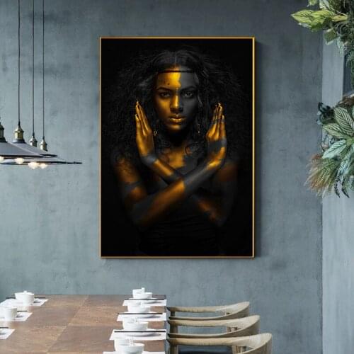 Nordic Poster Wall Art Canvas Painting Women With Gold And Black Canvases African Art Aesthetic Posters For Living Room Bedroom