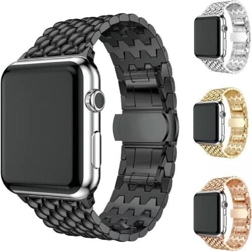 New stainless steel metal strap for Apple Watch 6 5 4 SE strap 42mm 44mm iwatch 3 40mm 38m dragon pattern butterfly buckle strap