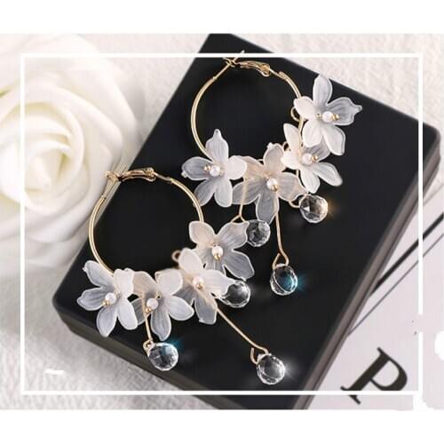 Earrings Jewelry Trendy Acrylic Water Drop Women Dangle Earrings Crystal Flower Long Pendant Earrings for Women Drops Earrings