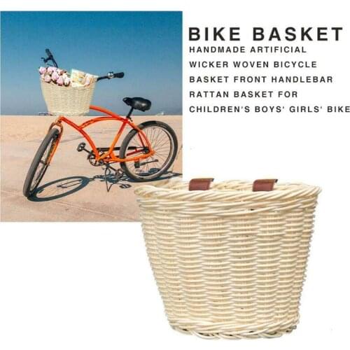 Multi-functional Rattan Bicycle Bags Basket Cargo Children Bicycle Front Handlebar Mount Hand-woven Bicycle Storage Holder