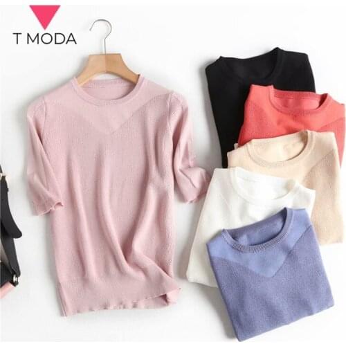 T MODA 2021 Summer Women Fashion Sweater Pullovers Short Sleeve O Neck Collar Female Pullover Lady Female Chic Knit Jumpers Tops