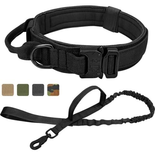 Military Tactical Dog Collar and Leash Working Pet Collar Large Dogs Traning Collar Elastic Bungee Leash For German Shepherd
