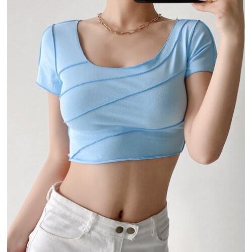 TVVOVVIN Women Scoop Neck Short Sleeve Top With Seam Detail And Roll Hem hot sexy tees tshirt korean women tops QWZT