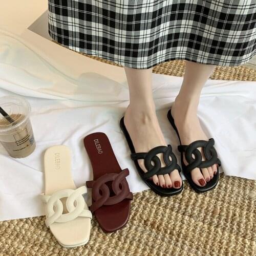 Outdoor Beach Female Flip Flops 2020 Slippers Weave Leather Women Sandal Open Toe Flat Casual Slides Summer