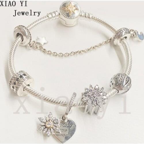 XIAOYI 2020 New 100% S925 Snow Zircon star love clasp safety chain gentle for wedding parties popular bracelet for girlfriend
