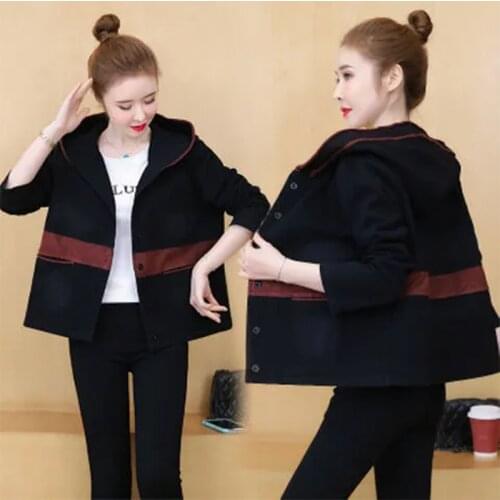 2021 Spring Autumn New Hooded Denim Short Jacket Women Top Wild Embroidery Letters Jeans Coat Female Loose Cowboy Jackets L672