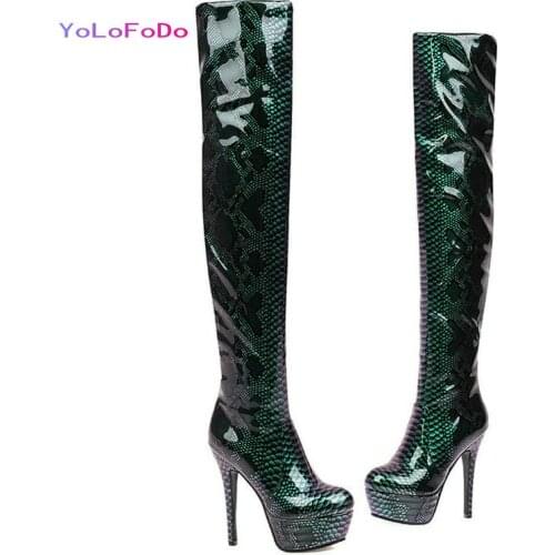 2021 Women Over the Knee Boots Platform Thin High Heel Ladies Thigh Boots Patent PU Leather Autumn Winter Long Boots for Women
