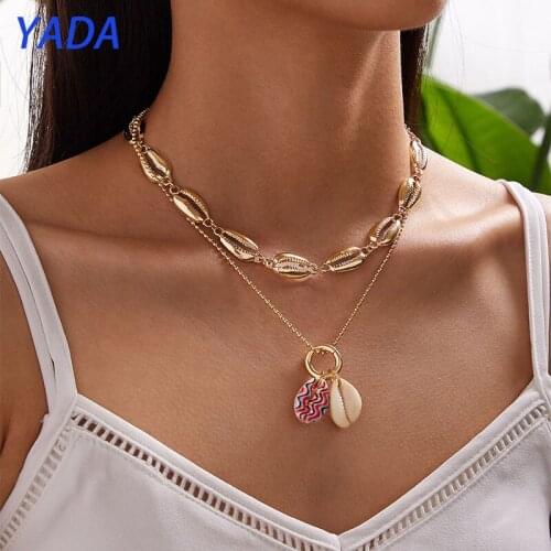 YADA Bohemian Gold Bead Shell Presents&Necklace For Women Short Collar Jewelry Necklaces Statement Summer Necklace SE210028