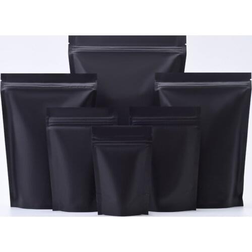 100Pcs Matte Black Zip Lock Mylar Foil Stand Up Bag Self Seal Resealable Tear Notch Doypack Chocolate Coffee Candy Pack Pouches