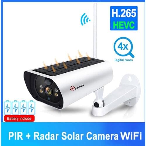 1080P Surveillance Camera Solar WiFi Wireless Outdoor Battery Power PIR/Radar Detection Security IP Cameras Color Night CCTV Cam
