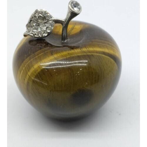 2'' Tiger-Eye Stone Natural Crystal Apple Figurine Specimen Table Decor Gift