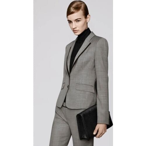 2015 Fashion Womens Single-breasted Slim Casual Business Custom made Gray Suit Outwear+pants