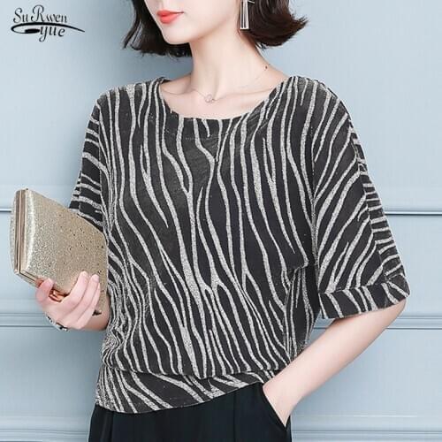 2021 Summer Short Sleeve Striped Blouse Women Cotton Casual O Neck Plus Size Women Shirt Ladies Pullover Tops Blusas Mujer New