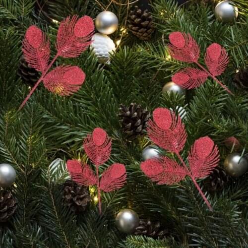 Simulated 3 Forks Christmas Hollow Glitter Phoenix Tail Leaves Tree Branch Xmas Tree Wreath Hanging DIY Scrapbook for Wedding