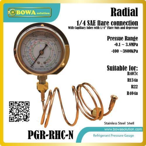38bar radial coolant Pressure Gauge with 1m copper capillary connection sets provide quick access to the refrigeration plants