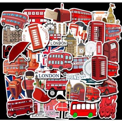 50pcs/SET London Theme Sticker Waterproof Car Laptop Skateboard Surfboard Luggage Bicycle Kids Toy Refrigerator Cup Home Decor