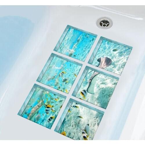 6pcs/set Underwater World Ocean 3D Bathtub Stickers Waterproof Adhesive Non Slip Bath Bathroom Decor Wall Sticker 15x15cm
