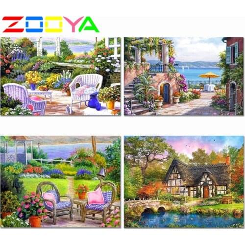 3D Full Diamond Painting Landscape Diamond Embroidery Painting Villa 5D Diamond Mosaic Landscape Seaside Paintings Decor Er052