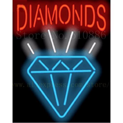 Diamonds NEON SIGN REAL GLASS BEER BAR PUB LIGHT SIGNS display Accessory Shop Restaurant exchange Advertising Light 17*14"
