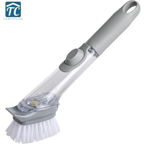 Double Use Kitchen Cleaning Brush Scrubber Dish Bowl Washing Sponge Automatic Liquid Dispenser Kitchen Pot Cleaner Tools