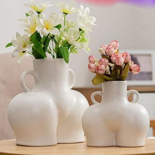 White Black Matte and Smooth Female Body Vase Ceramic & Porcelain Human Nude Ass Butt Modern Room Decor Flower Vase