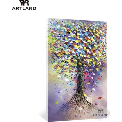 Free shipping wall home decoration Handmade oil painting on canvas purple color tree hanging picture for living room bedroom