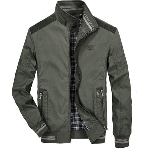 Spring autumn cotton Men Jacket middle-aged Outerwear father wear stand-up collar Coats Long Sleeve Plus Size pocket Clothing