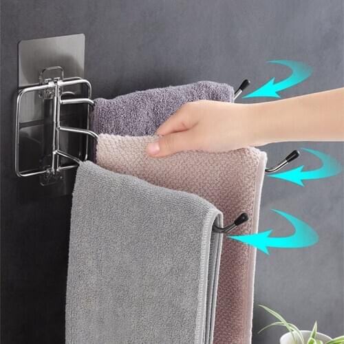 Towel Holder Multi-bar Rotating Towel Rack Punch-free 180 Degree Rotating Bathroom Accessories Set Storage Organizer Shelf Home