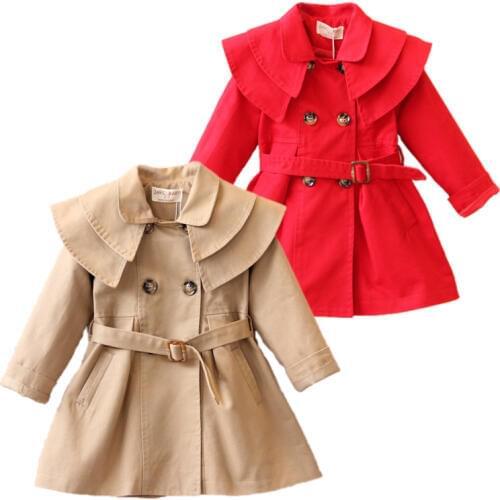 Baby girl trench coat European solid cotton trench jacket for 1-6years girls kids children outerwear coat clothes