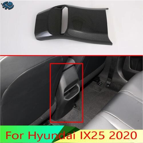 For Hyundai IX25 2020 Car Accessories Carbon Fiber Style Plated Armrest Box Rear Air Vent Frame Trim Cover