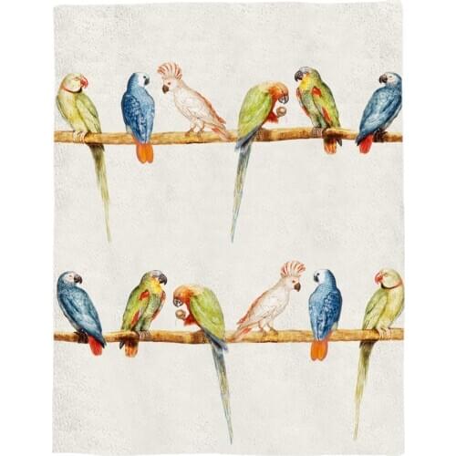 Parrot On A Branch Printed Flannel Blanket Soft Throw Blanket Machine Washable Blankets for Beds Customizable